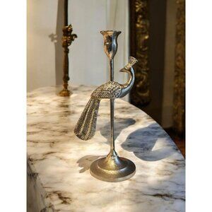 New Gold Retro MCM Boho Jungle Metal Peacock Candle Holder Candle Stand Decor